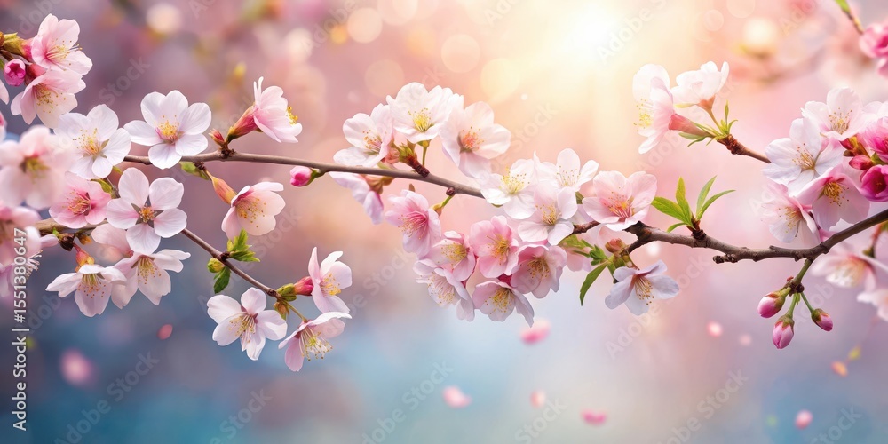 Fototapeta premium blooming cherry blossoms against a soft pastel background