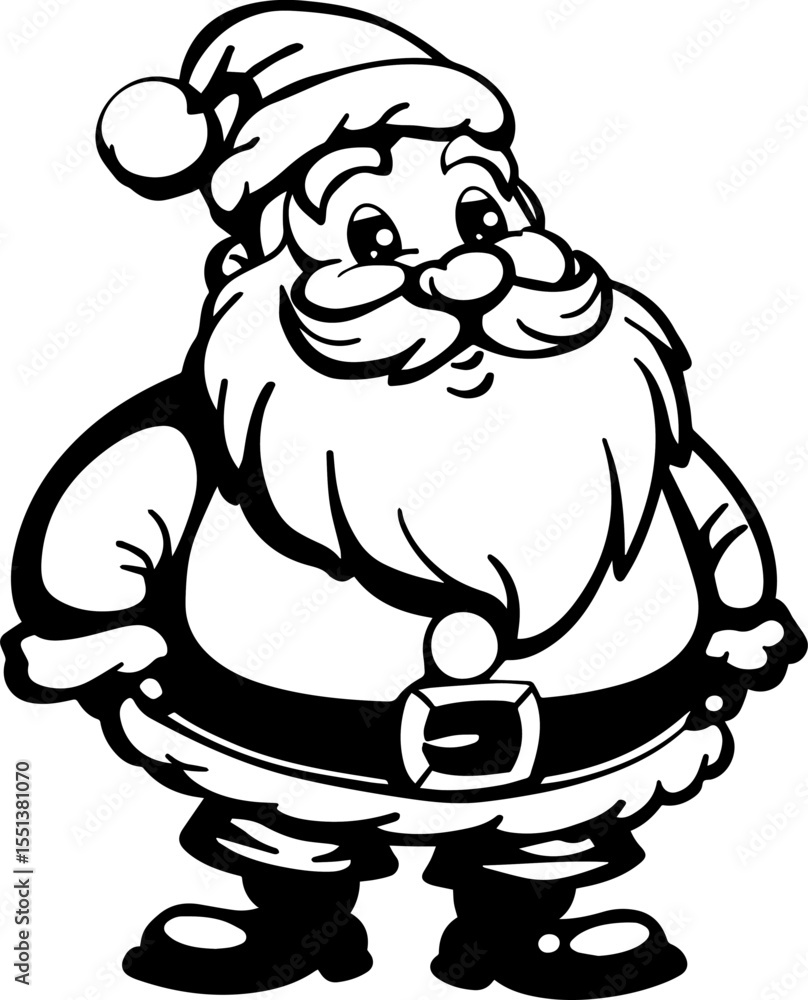 Obraz premium Santa Claus Cartoon Black and White – Christmas Coloring Page Illustration