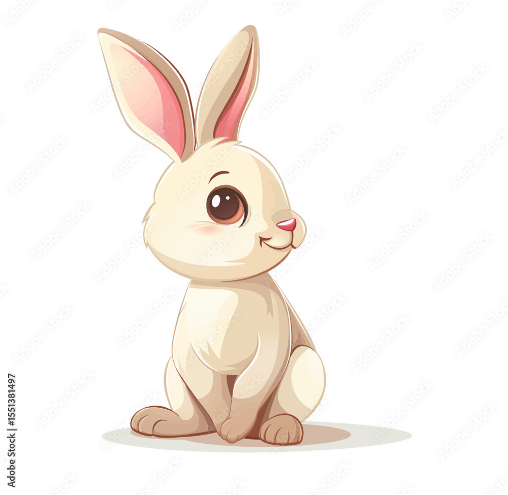 Fototapeta premium Cute Cartoon Bunny Rabbit Sitting, White Background