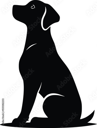 Black Labrador Retriever Dog Silhouette, Sitting, Editable Vector Illustration