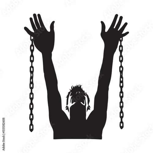 Two hands breaking chains silhouette