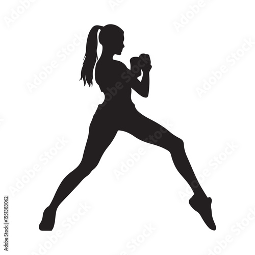 Woman kickboxing silhouette