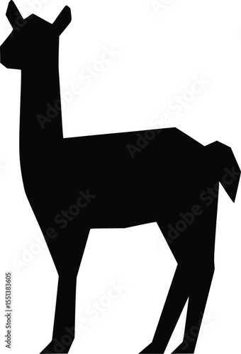Geometric Llama Silhouette: Editable Vector Illustration, Simple Black Animal Design