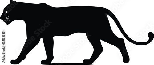 Black panther silhouette walking, editable vector illustration, isolated on white