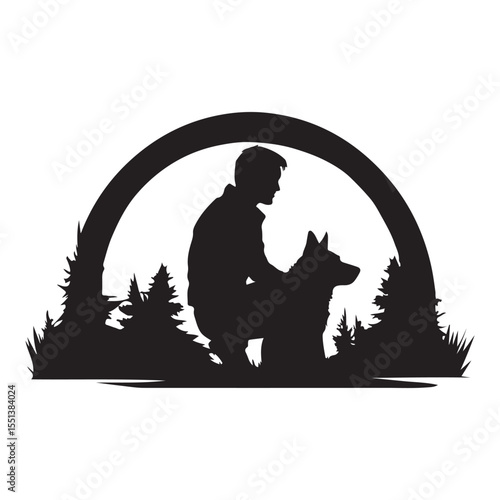 Dog and Man Sitting Silhouette, Peaceful Moment