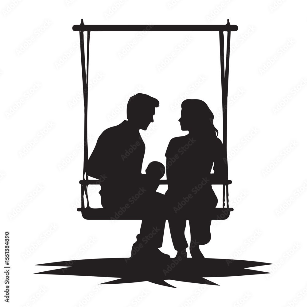 Baby Sitting with Parents on Swing, Parenthood Love Baby Sitting with Parents on Swing, Parenthood Love