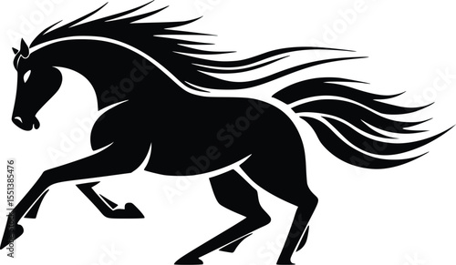 Stylized black silhouette of a horse galloping, editable vector illustration