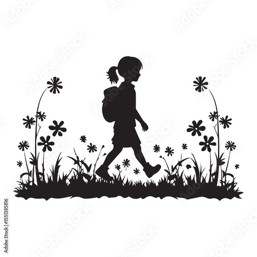 Children walk through flowers, outdoor fun
