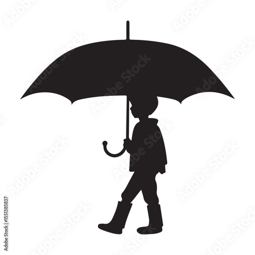 Children with umbrella, rainy day