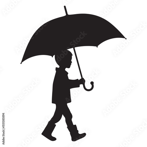 Children with umbrella, stormy joy