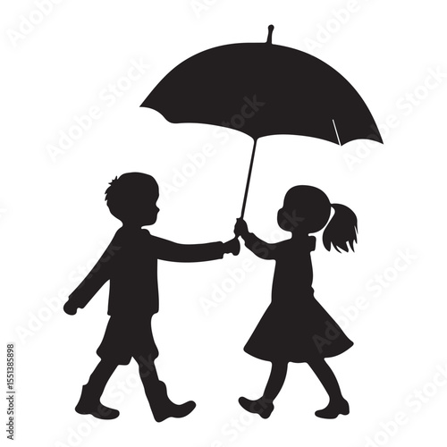 Children with umbrella, cute scene