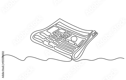 Continuous one line drawing of a stack of news newspapers with cup of coffee. Vector illustration. Editable stroke