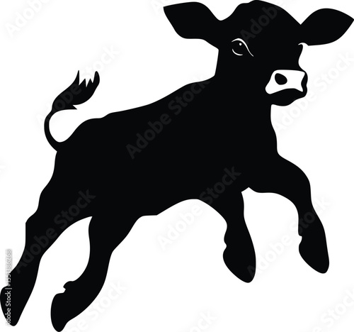 Silhouette of a playful calf leaping, editable vector illustration, isolated on white