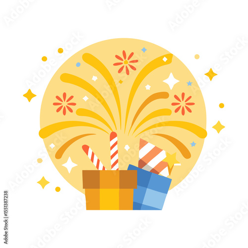 Simple vector material with festive image. Present. Surprise. Cla. Cracker. Pop. Fireworks.