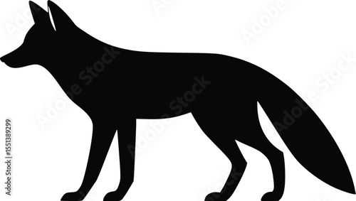 Black silhouette of a fox standing, editable vector illustration, isolated on white