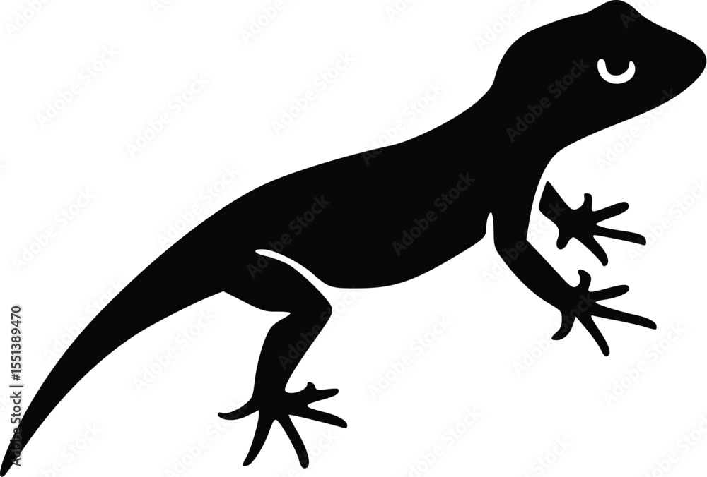 Obraz premium Black lizard silhouette, simple reptile vector illustration, isolated on white