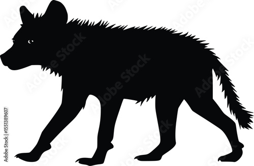 Black silhouette of a hyena walking, editable vector illustration