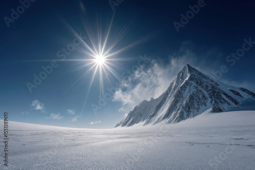 mount vinson towering majestically against backdrop of icy peaks under ultrabright sky