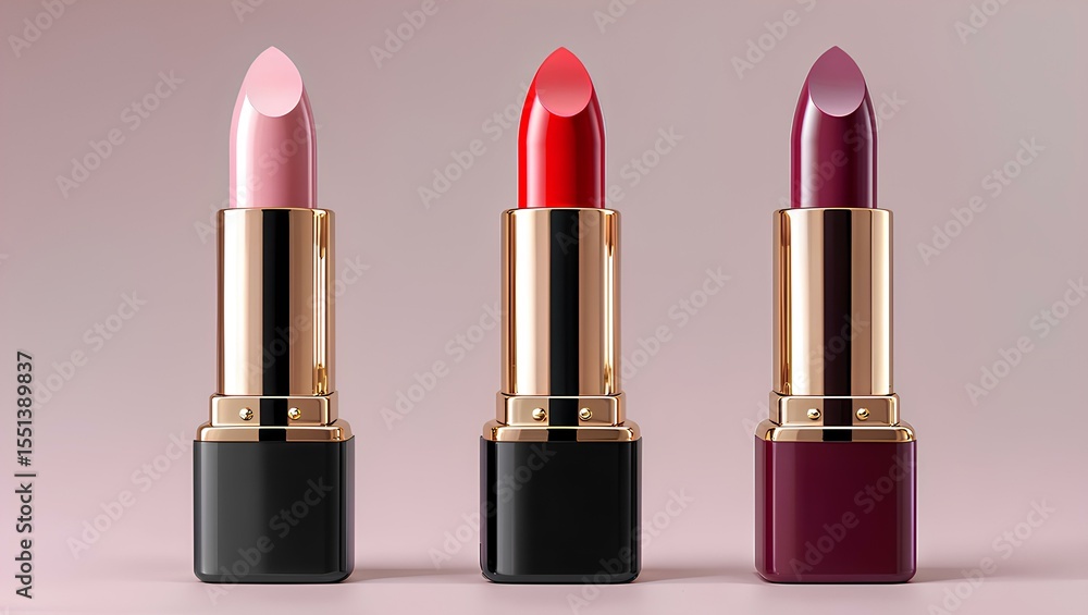 three luxurious lipsticks arranged in a fan formation three luxurious lipsticks arranged in a fan formation