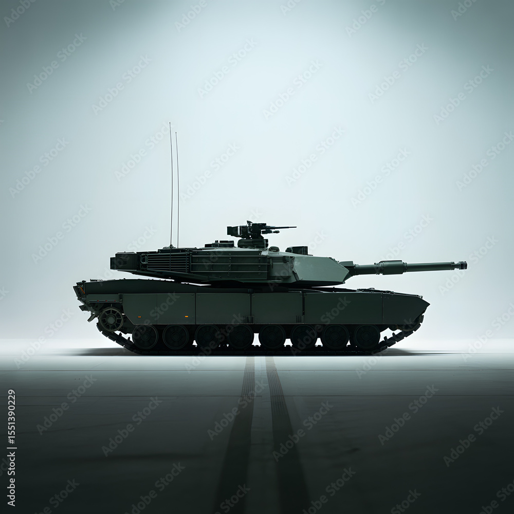 Fototapeta premium Modern Military Might Armored Tank On Display in Neutral Background