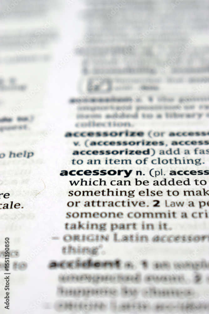 Fototapeta premium English Definition Dictionary Of Printed Word - Accessory Close Up