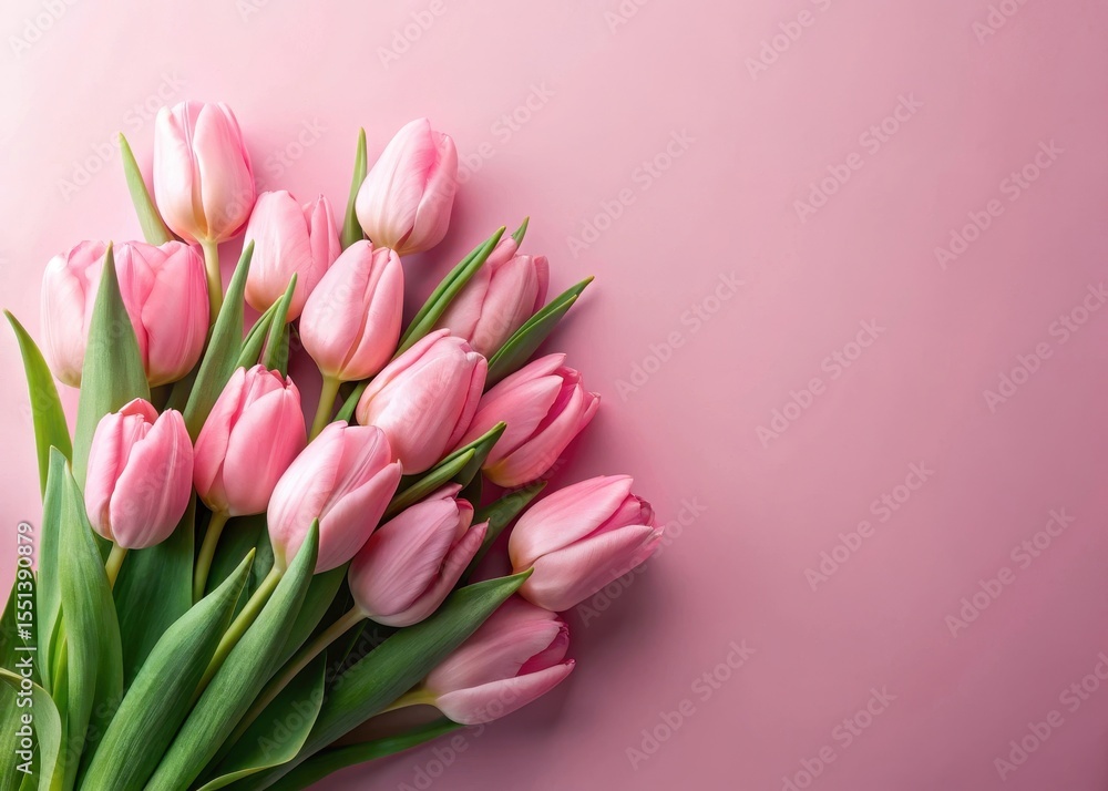Obraz premium Elegant bouquet of pink tulips on soft pastel pink background