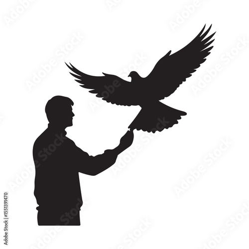 Person releasing dove silhouette