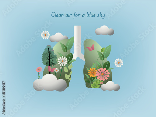 Lungs filled with nature promoting clean air and blue skies