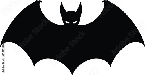 Black bat silhouette vector illustration, Halloween design element, spooky creature graphic, dark gothic style, editable vector graphic, simple flat design,