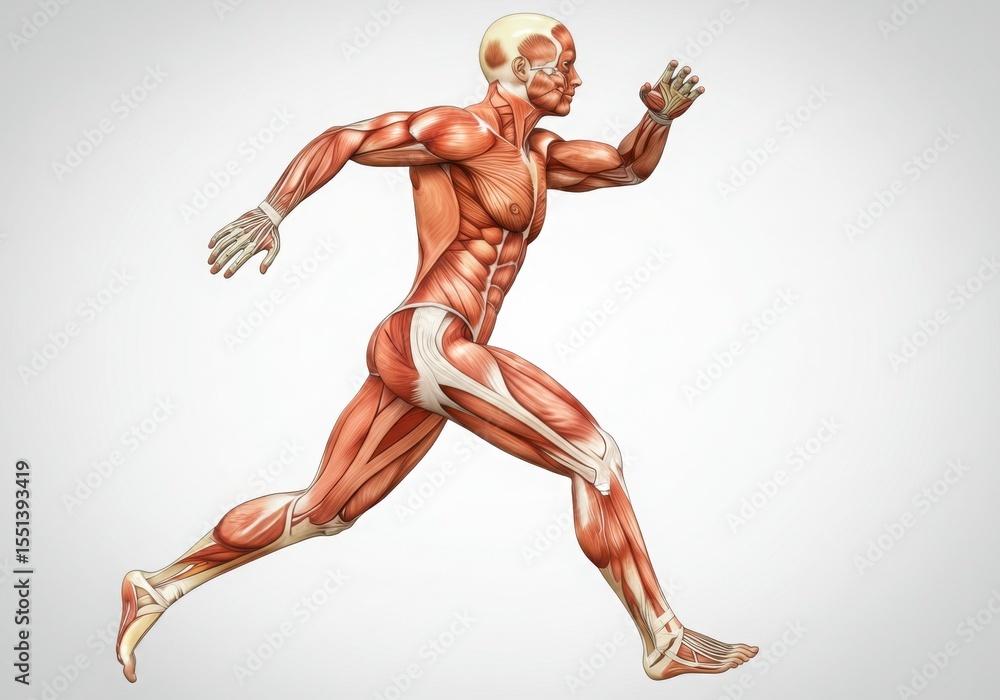 Anatomical illustration of a running human body Anatomical illustration of a running human body