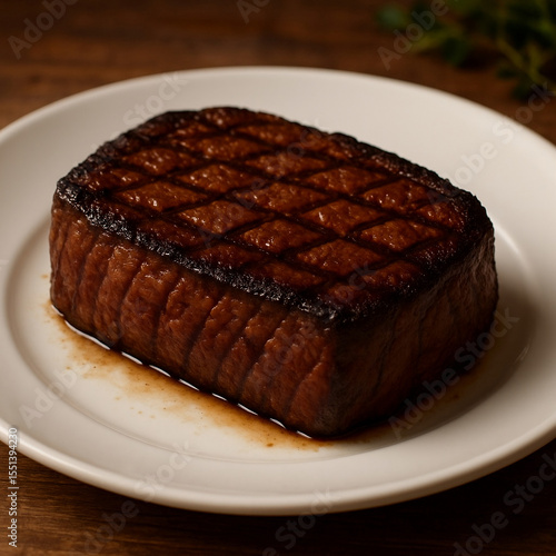 Φωτογραφία piece of well-done beef steak in white plate