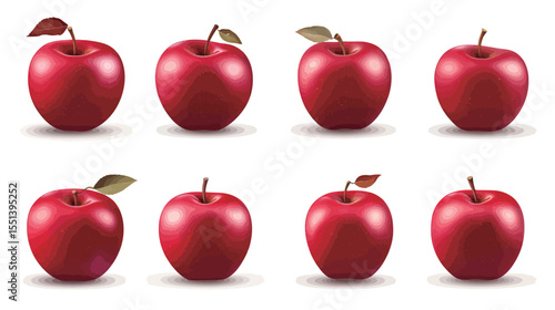 Collection of Red Apple Illustrations – Whole, Halved, and Sliced Apple Set