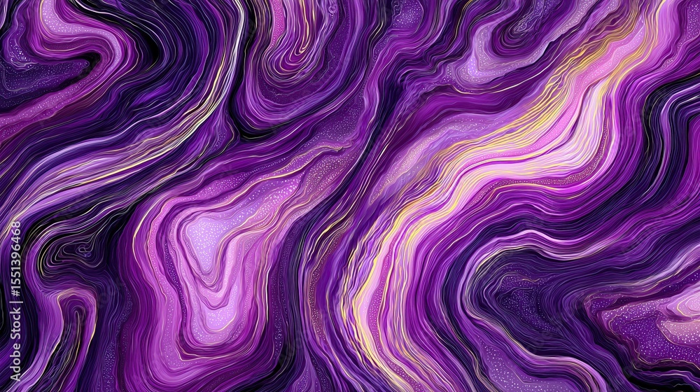 Obraz premium Abstract purple swirling design with thin golden stripes flowing effect