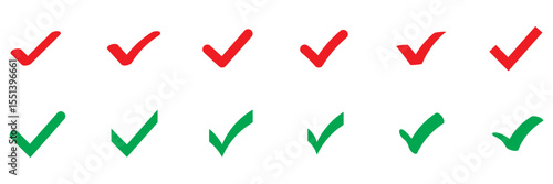 Green Check mark icon vector illustration in two variants. Approved, yes, confirm, done, vote, accept, tick, select, check box, and questionnaire green check mark button set circle and round shapes.