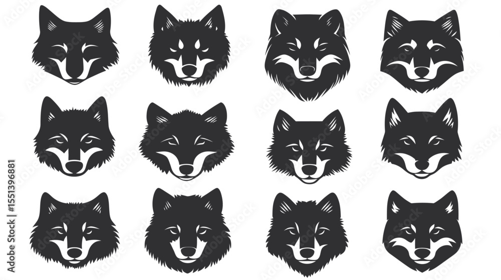 Fototapeta premium Black Wolf Face Silhouette – Fierce Animal Vector Art in Bold Profile