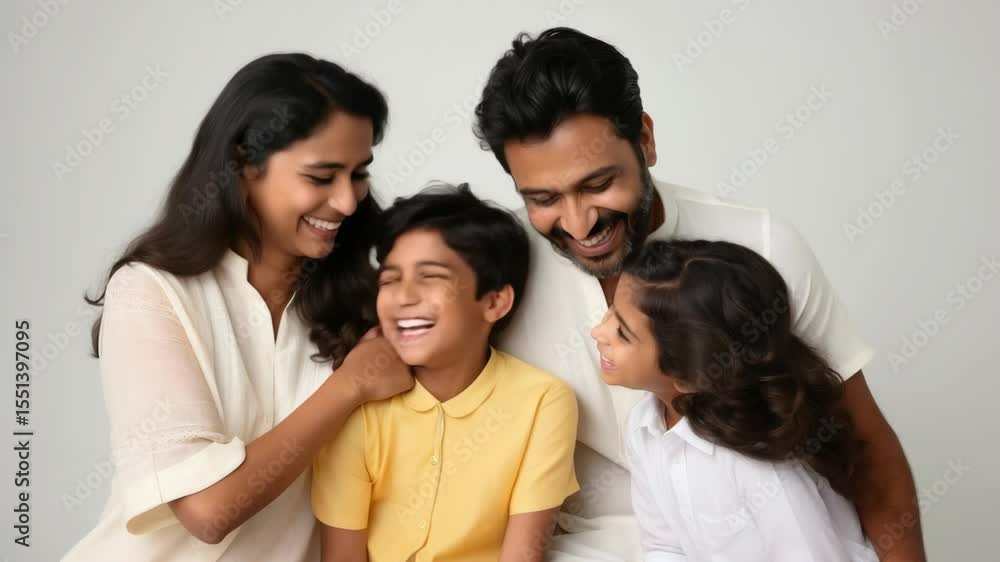 Heartwarming family portrait with a joyful vibe. Captured at eye level, perfect for a video about family bonds and happiness. Heartwarming family portrait with a joyful vibe. Captured at eye level, perfect for a video about family bonds and happiness.