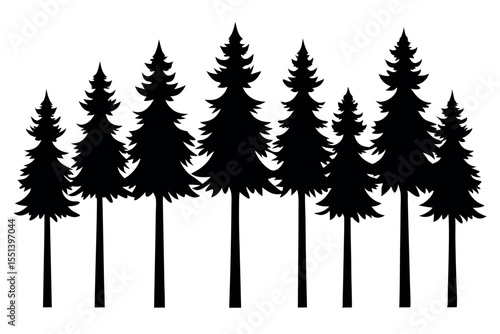 Vector illustration ,Pine tree panorama vector illustration set. Black silhouette landscape.