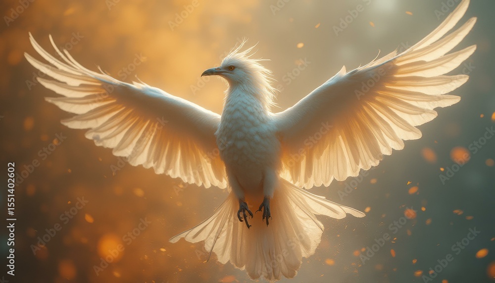 Obraz premium Unknown white bird flying in serene forest setting