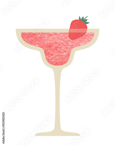 Summer cocktail strawberry daiquiri with strawberries on a white background. Vector illustration for menu, bars, party design.