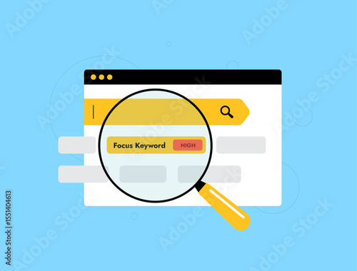 Focus keyword plays key role in SEO content optimization. Selecting the right focus keyword improves visibility, supports keyword research and strengthens metadata structure. Vector illustration