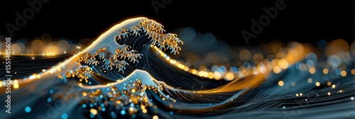 Abstract futuristic digital wallpaper with The Great Wave off Kanagawa	
