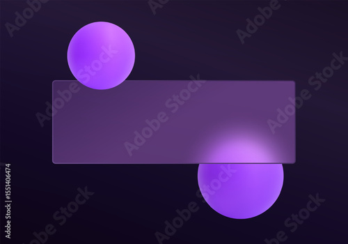 Dark minimalistic banner with a violet glass panel and luminous purple spheres for futuristic UI, app headers, or web design concepts.