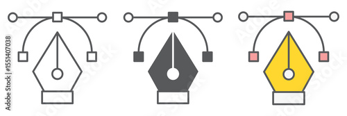 Curvature tool icon collection, graphic design and designer, pen tool sign vector set graphics, editable stroke linear icon, eps 10