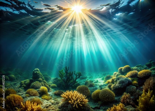 Wallpaper Mural Dazzling sunlight rays illuminate the dark ocean floor Torontodigital.ca