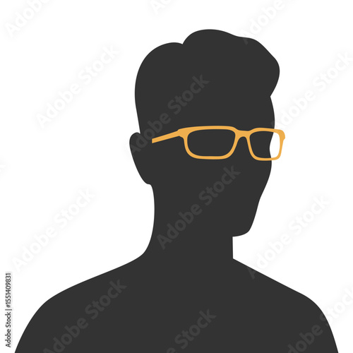 Silhouette of a half turned man in yellow eyeglasses. Vector illustration
