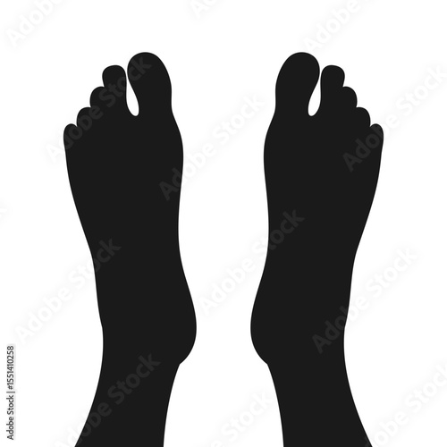 Woman feet sole top view silhouette. Top of female feet silhouette. Vector illustration