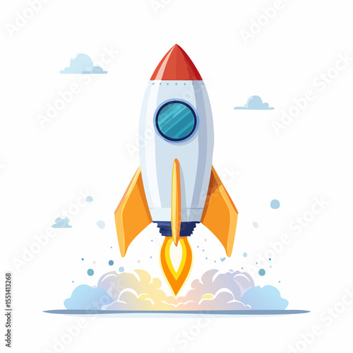 Cartoon vector illustration of a rocket ship flying through star-filled space