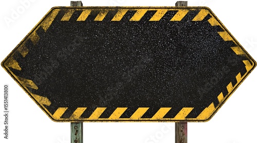 Blank Construction Sign with Warning Stripes for Message or Notice with Isolated.