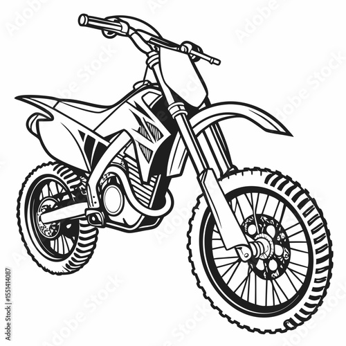 Detailed Line Art Illustration of a Dirt Bike on a White Background