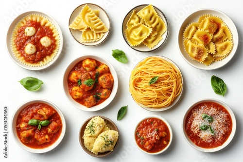 Wallpaper Mural Delicious Variety of Pasta Dishes with Fresh Basil and Sauce Torontodigital.ca